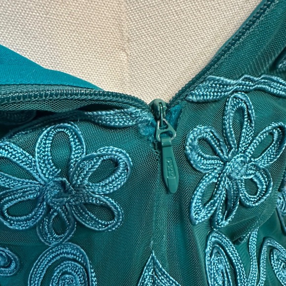 JS Collections Teal Soutache Sequin Mermaid Gown Art Deco V-Neck Formal Dress - Picture 9 of 9